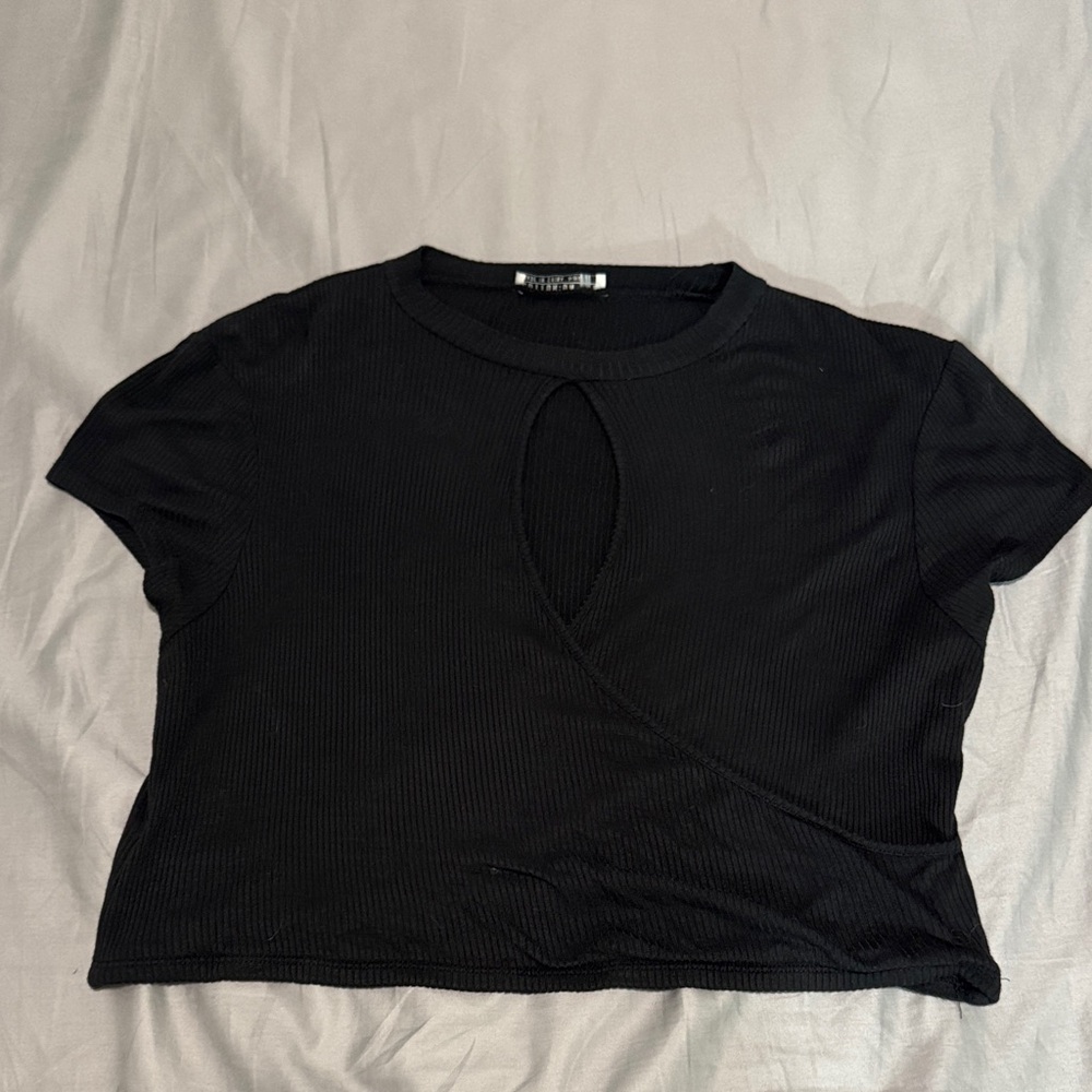 Cotton On Black Short Sleeve Tee with Cut-Out